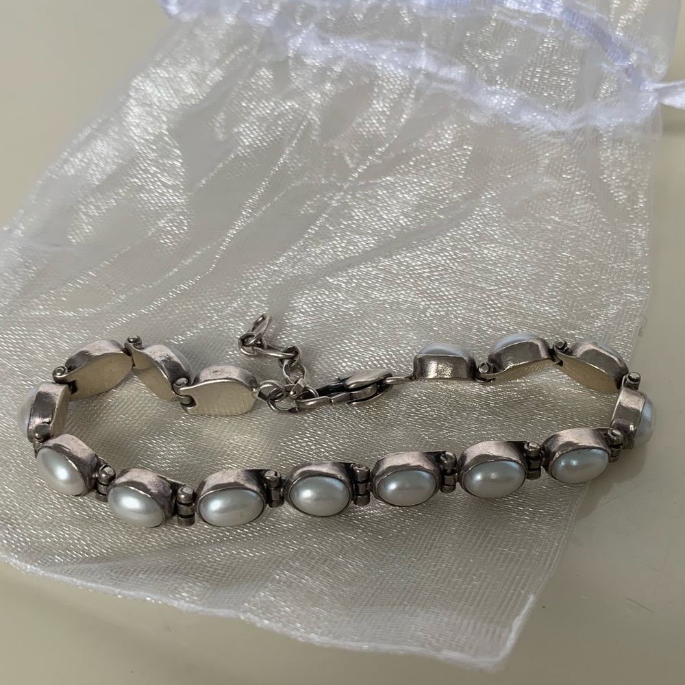 Sterling Silver Rudy Willie Pearl Link Bracelet